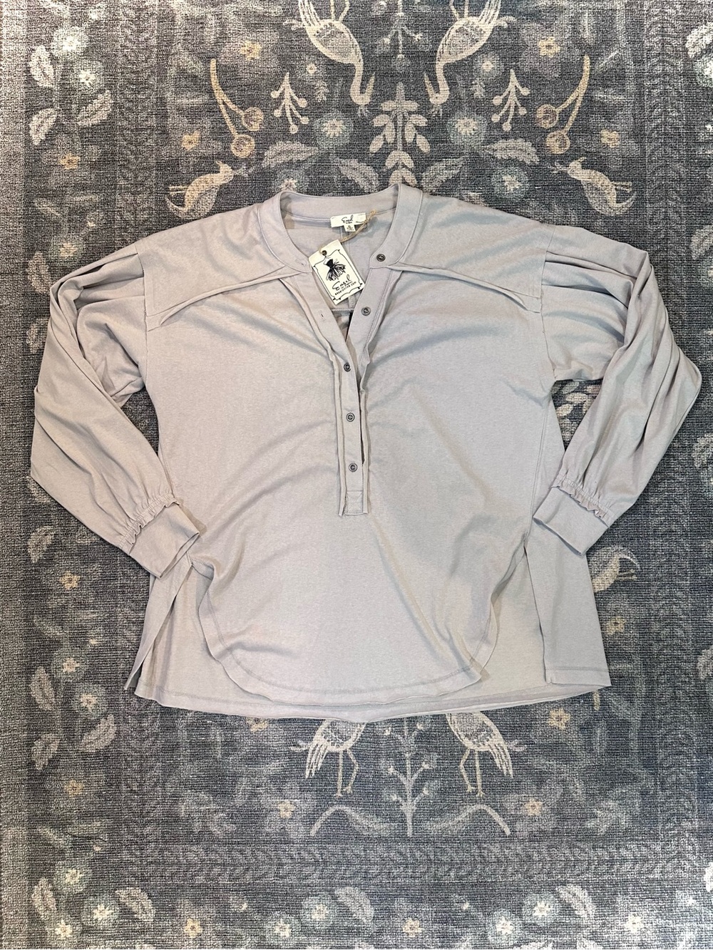 Easel Light Gray Oversized Henley Top S NWT